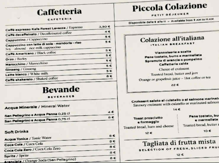 Menu colazione ristorante Carlo Cracco a Milano