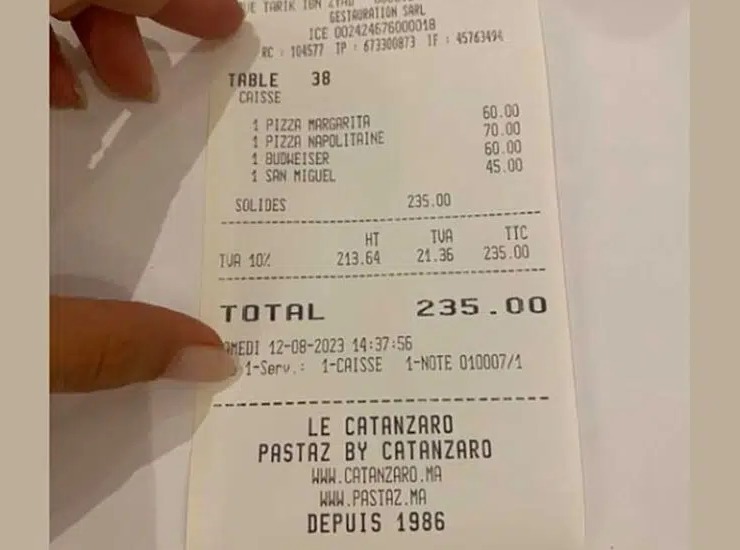 Scontrino folle pizzeria Catanzaro