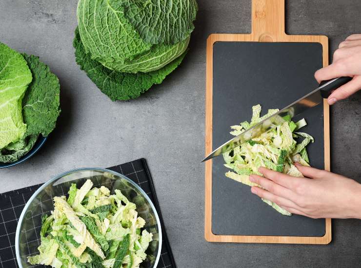Cucinare verza verdure tagliare coltello