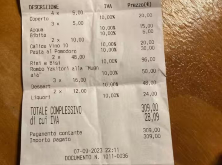 Scontrino folle venezia piatto di pasta