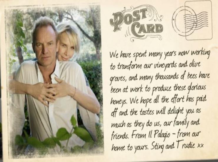 Sting y su esposa postal il Palagio aceite de vino de miel