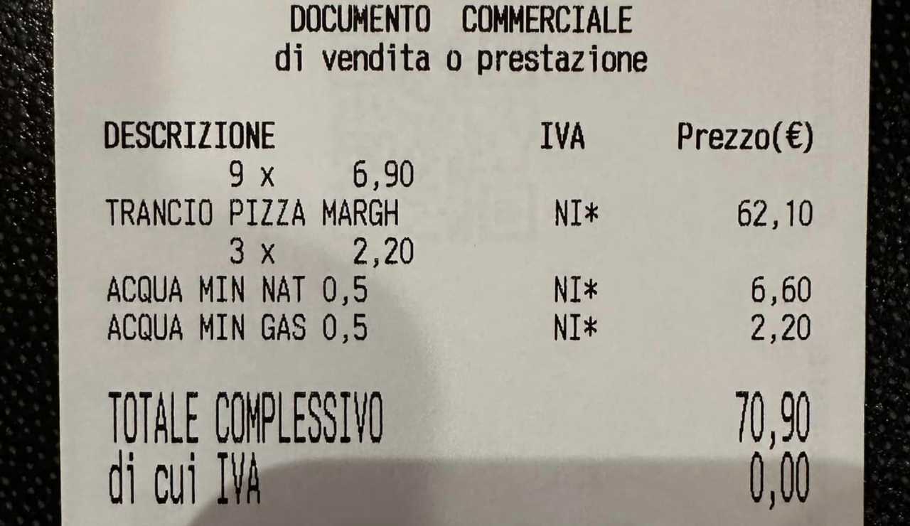 Scontrino 71 euro per una pizza